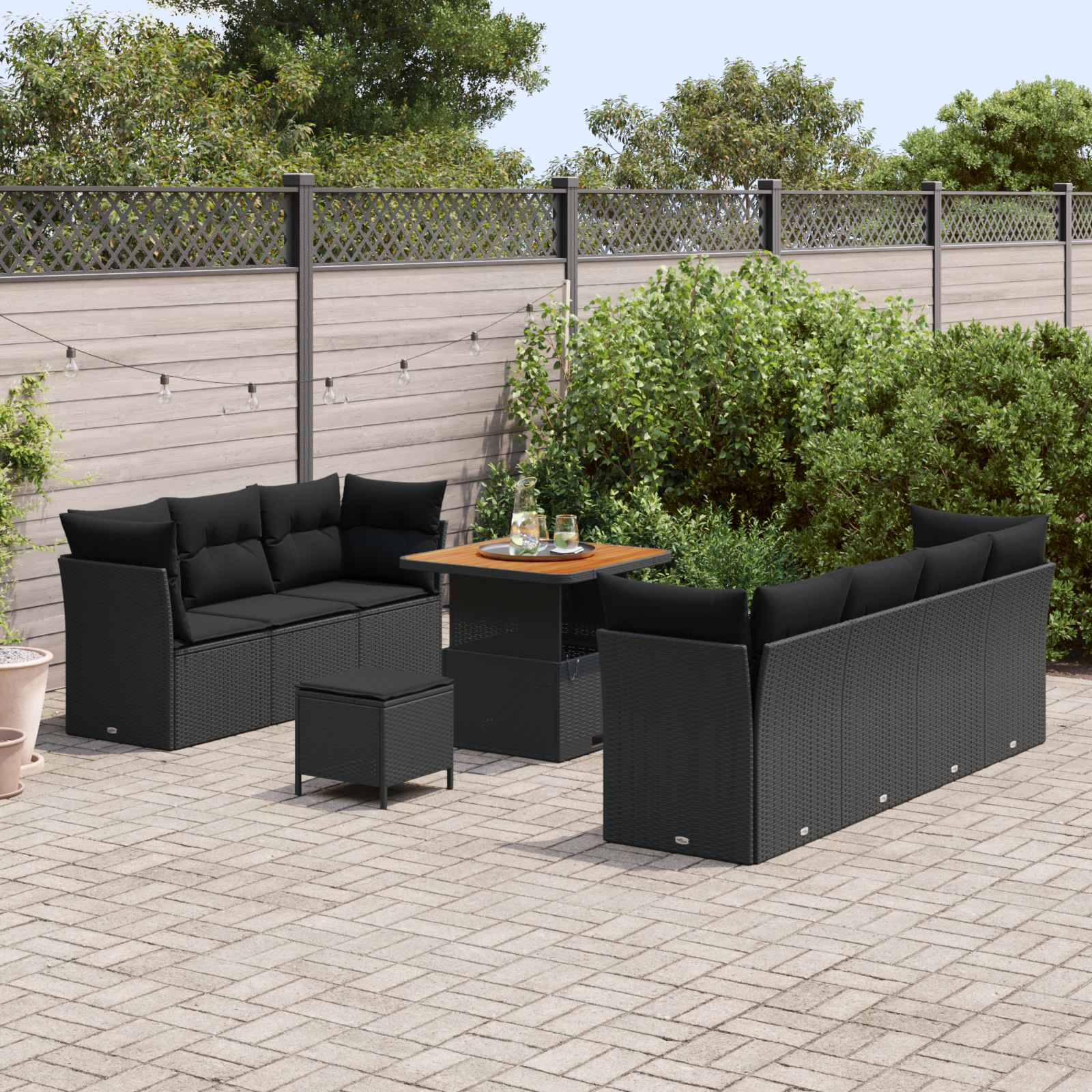 Gartensofa-set 10 stk. Schwarz Poly-Rattan