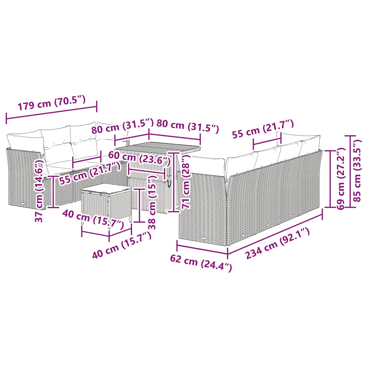 Gartensofa-set 10 stk. Schwarz Poly-Rattan