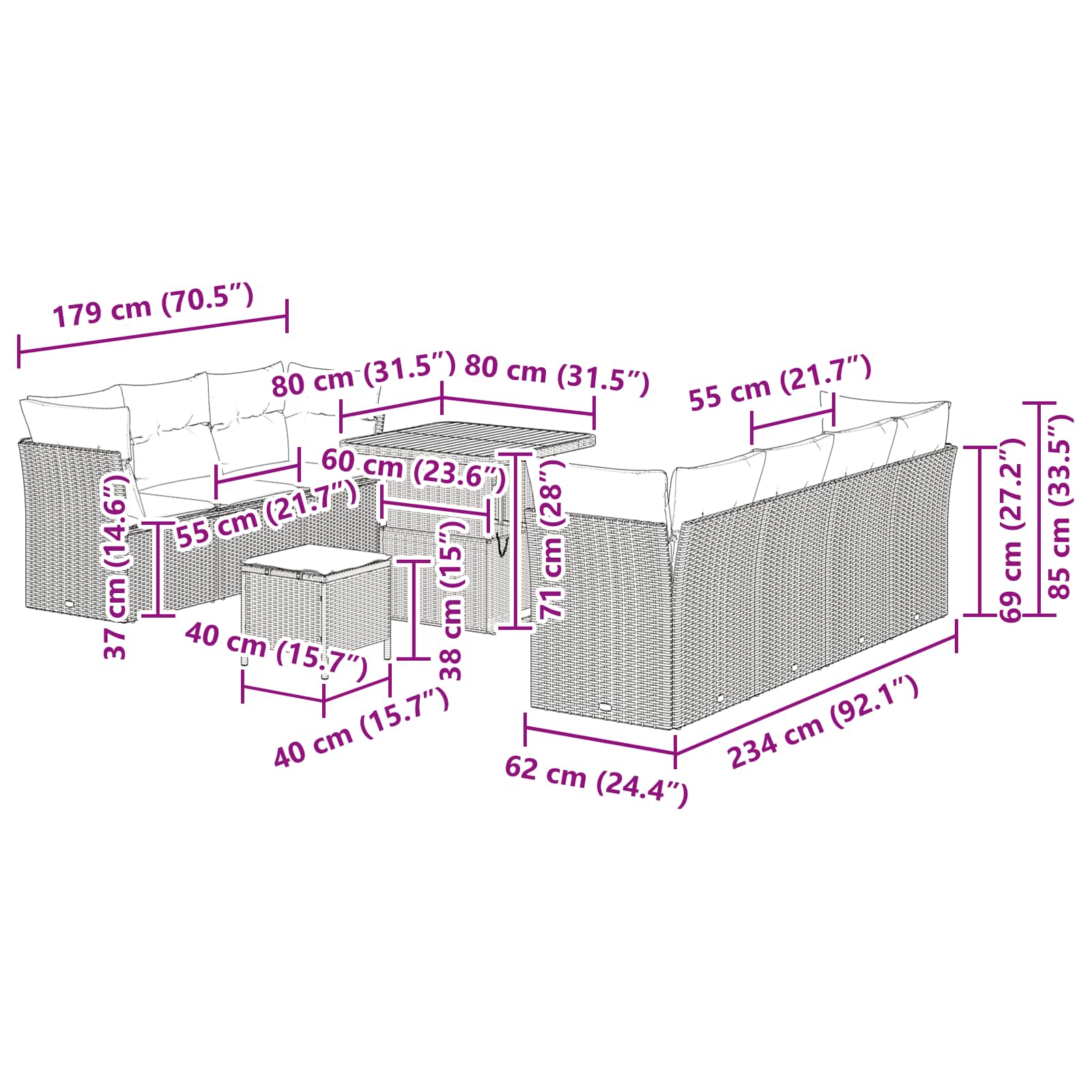 Gartensofa-set 10 stk. Schwarz Poly-Rattan