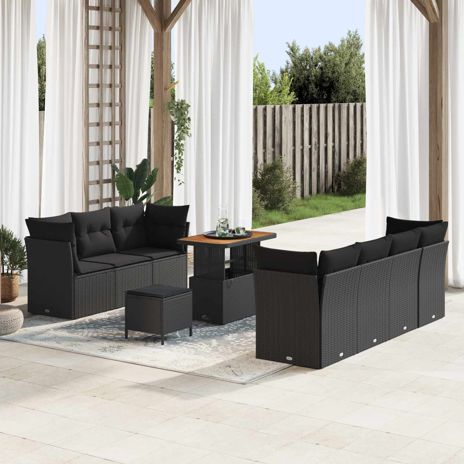 Gartensofa-set 10 stk. Schwarz Poly-Rattan