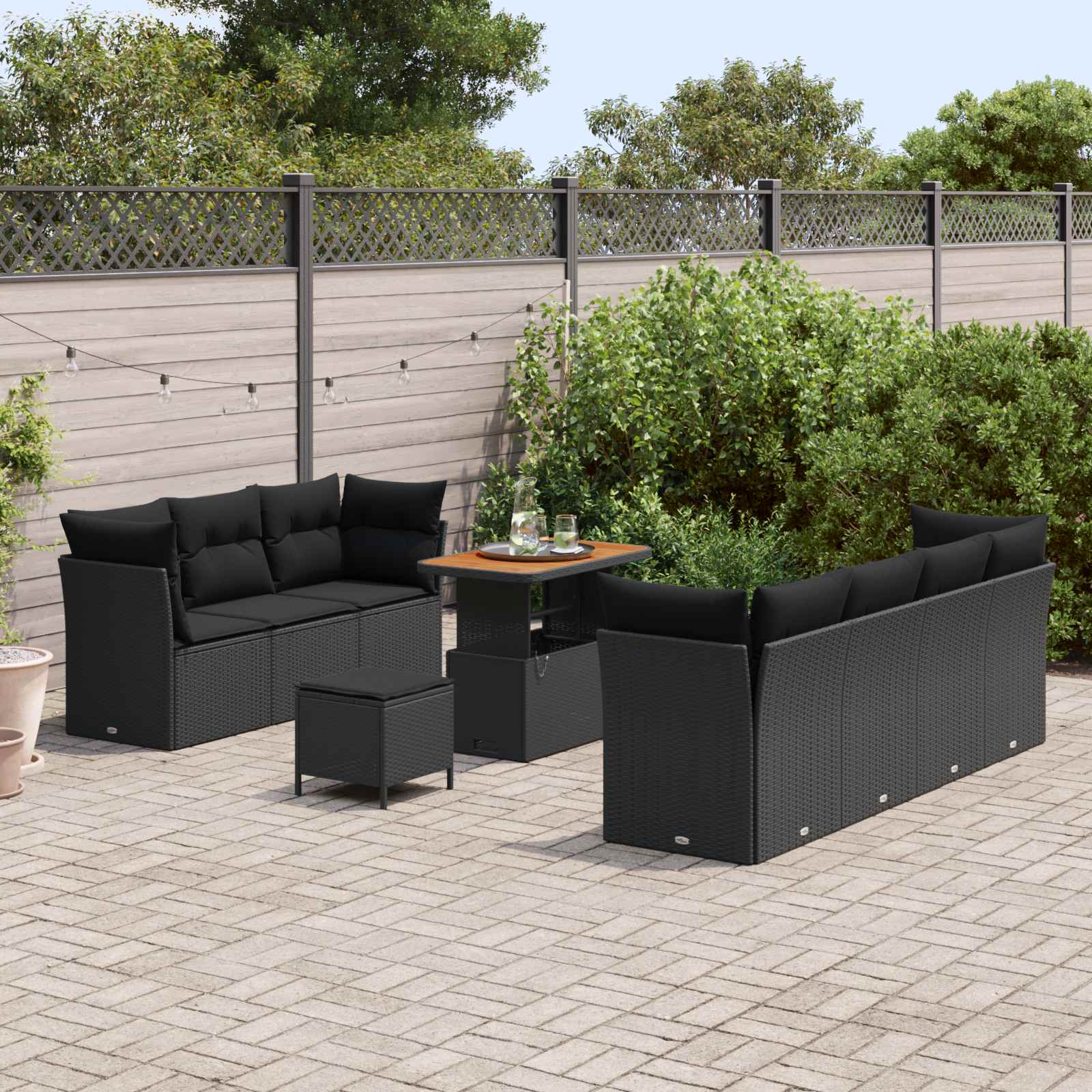 Gartensofa-set 10 stk. Schwarz Poly-Rattan