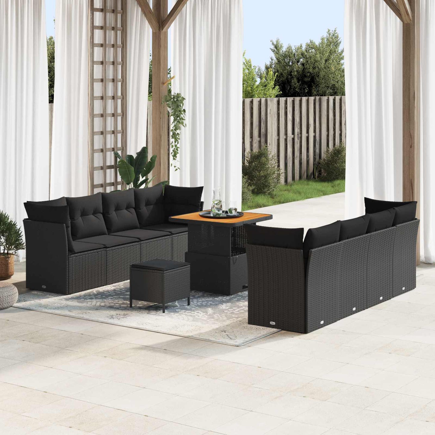Gartensofa-set 11 stk. Schwarz Poly-Rattan
