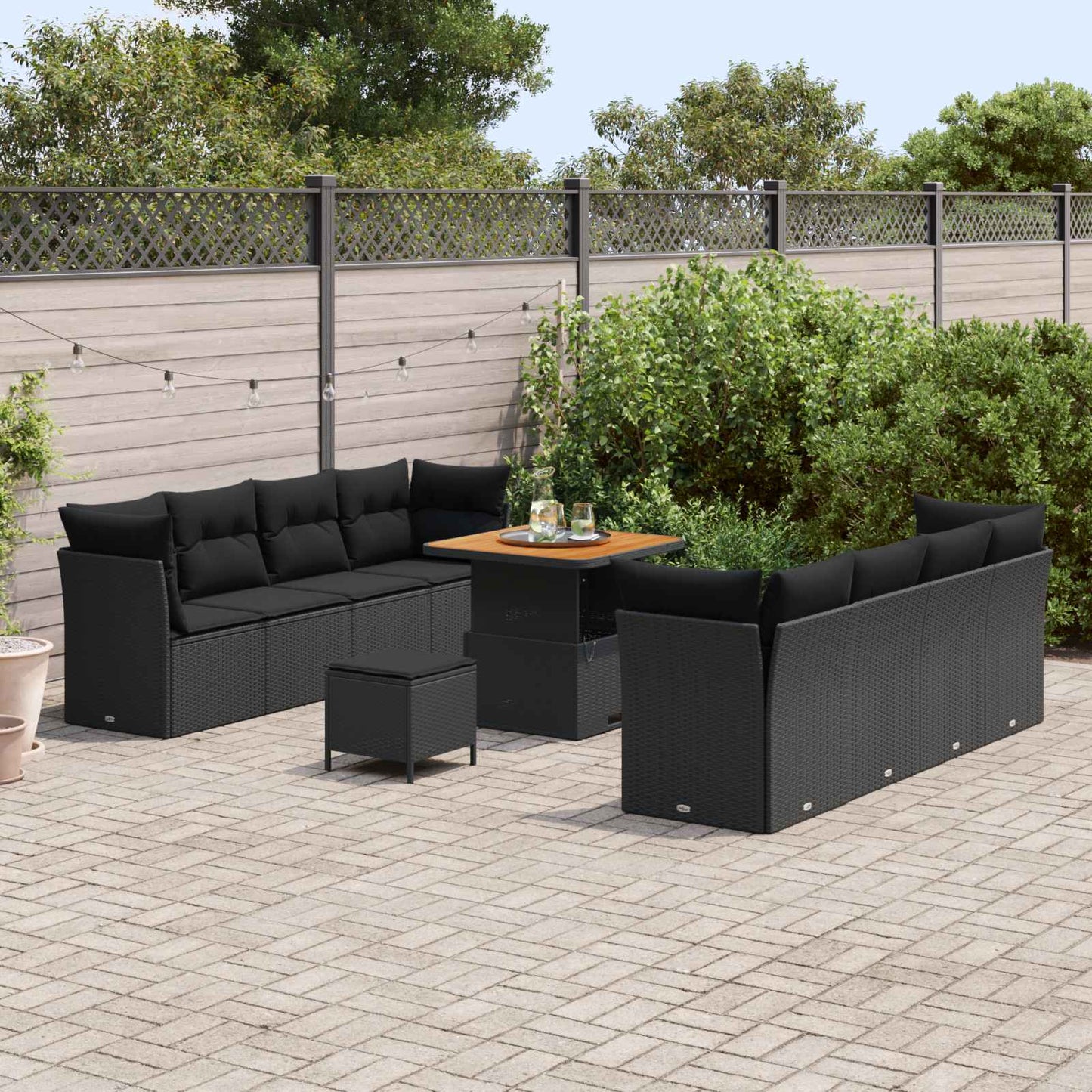 Gartensofa-set 11 stk. Schwarz Poly-Rattan