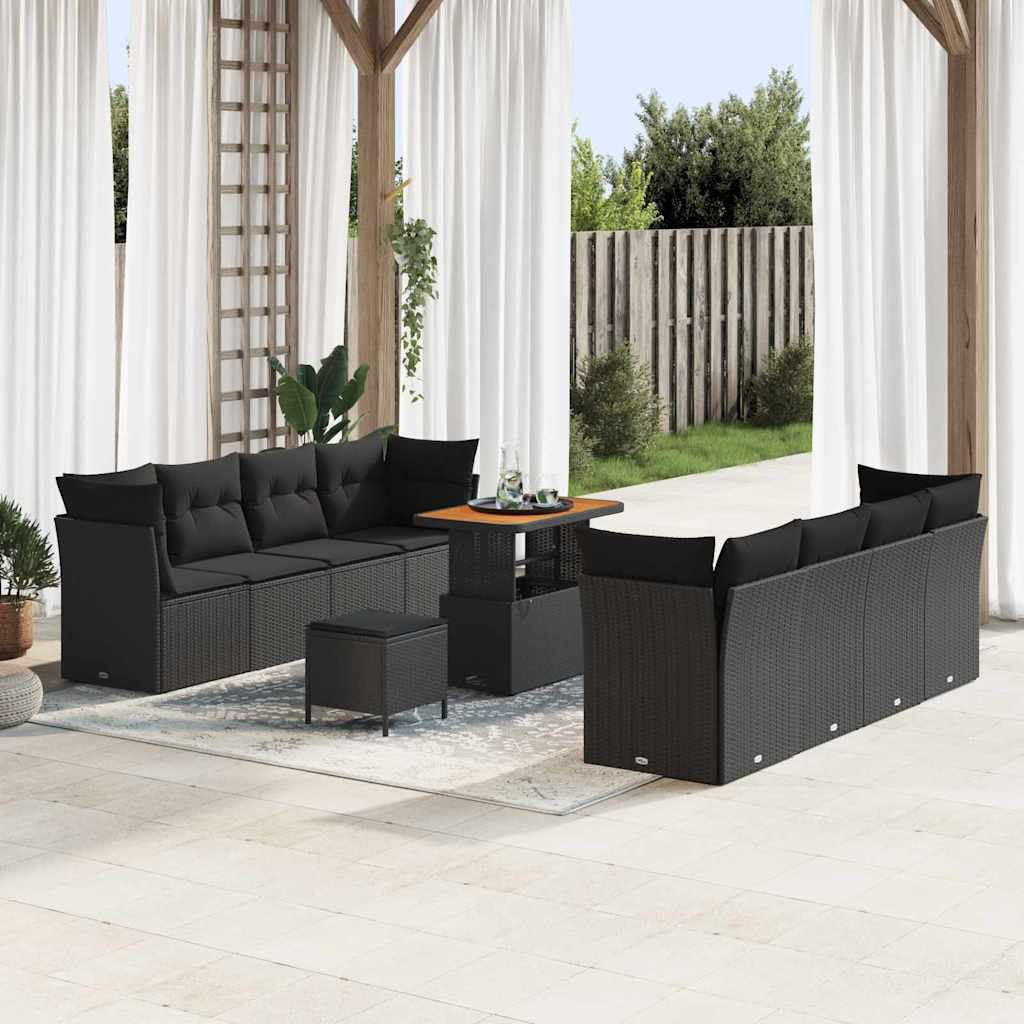 Gartensofa-set 11 Stk. Schwarz Poly-Rattan