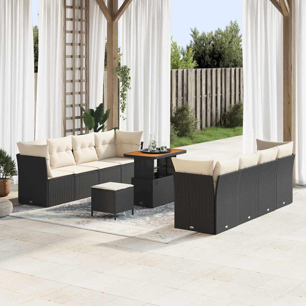 Gartensofa-set 11 stk. Schwarz Poly-Rattan