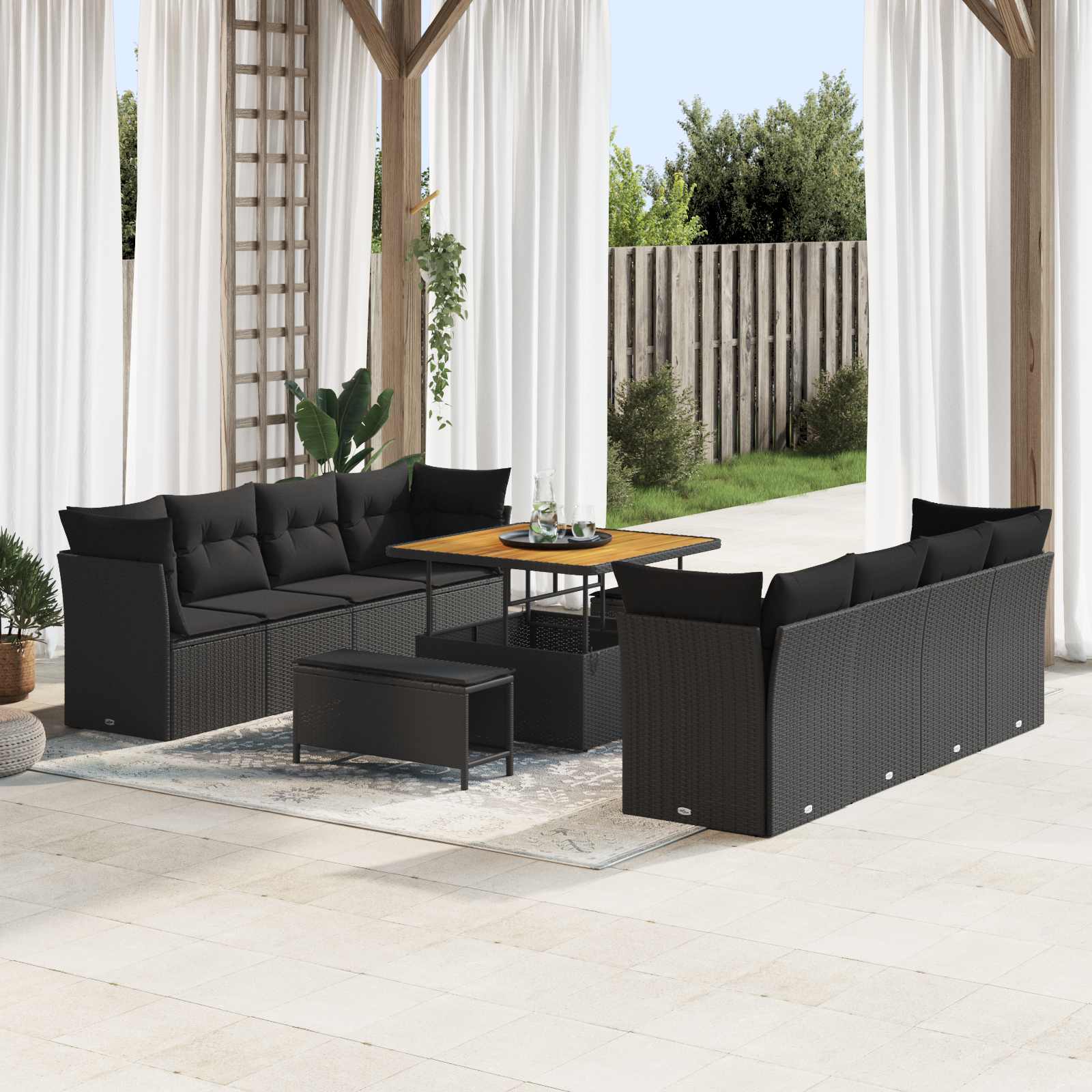 Gartensofa-set 11 Stk. Schwarz Poly-Rattan