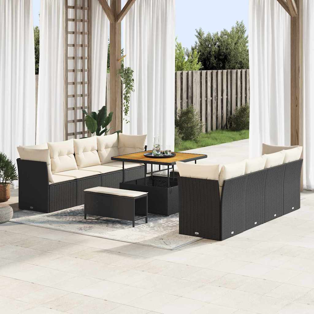 Gartensofa-set 11 stk. Schwarz Poly-Rattan