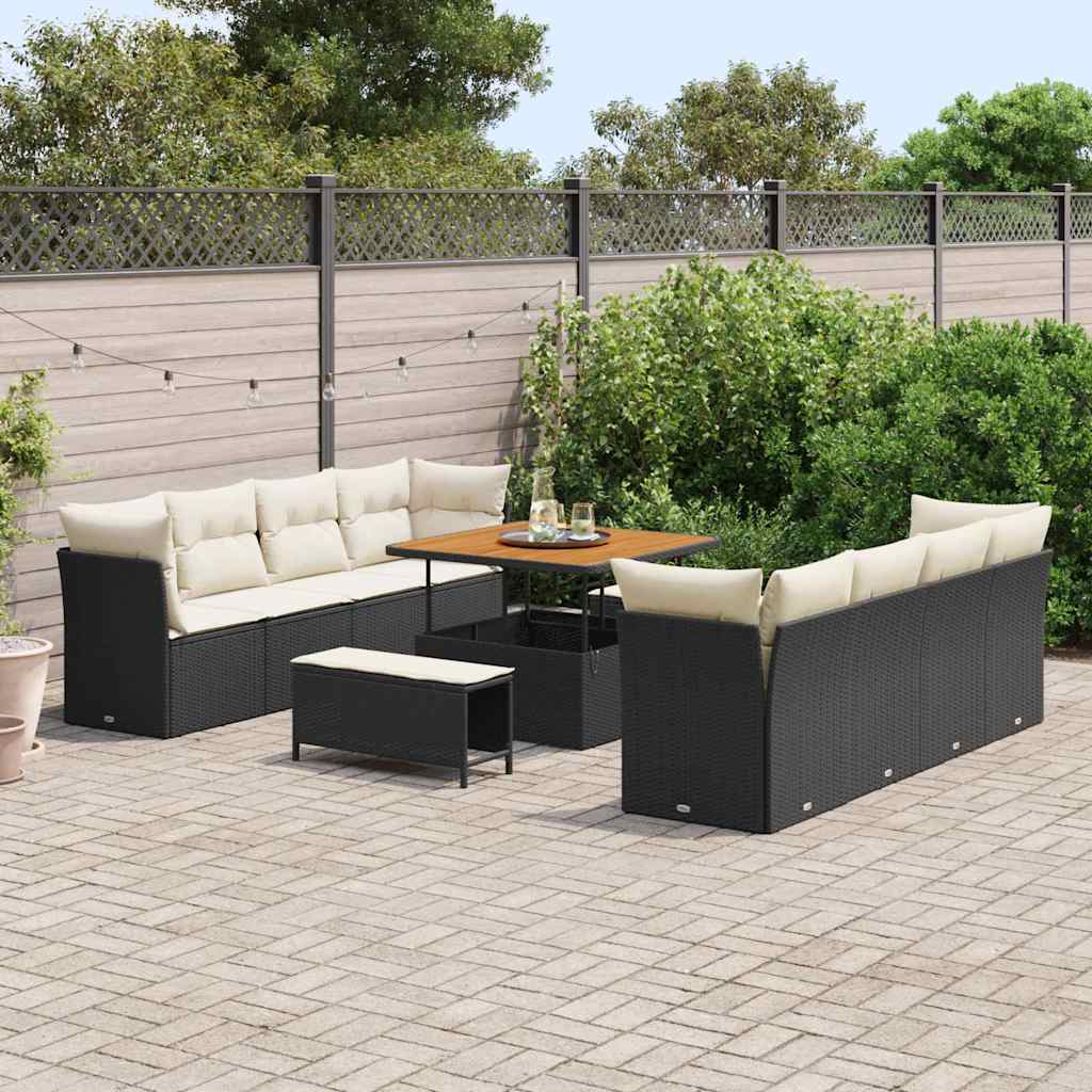 Gartensofa-set 11 stk. Schwarz Poly-Rattan