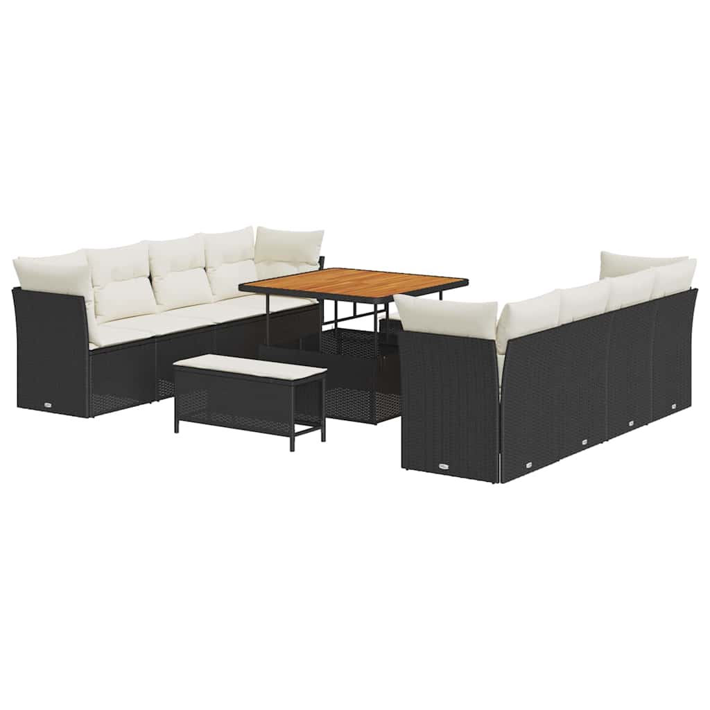 Gartensofa-set 11 stk. Schwarz Poly-Rattan