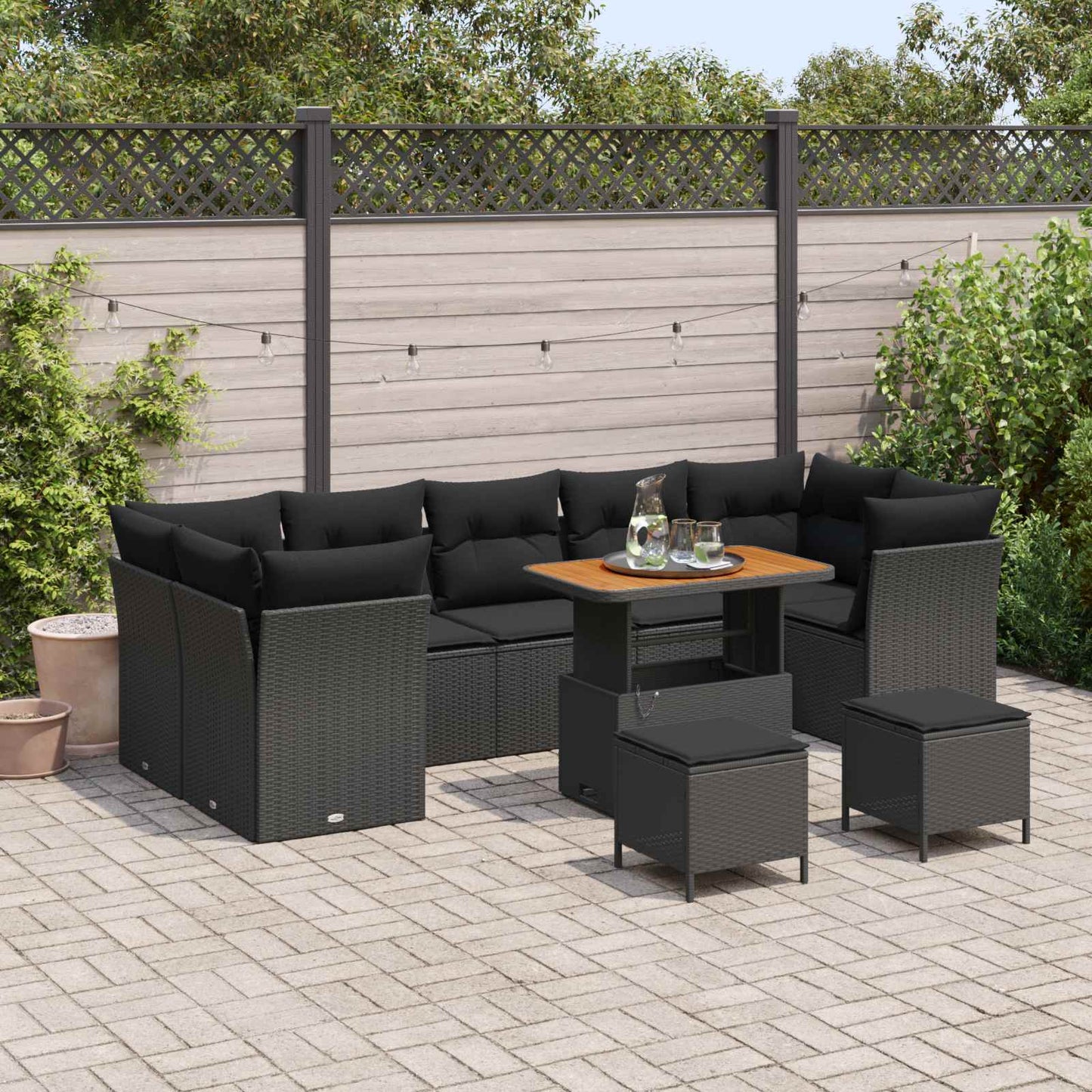 Gartensofa-set 10 pcs Schwarz Poly-Rattan