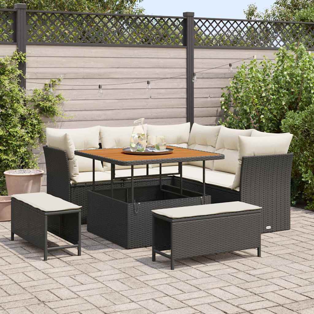 Gartensofa-set 8 stk. Schwarz Poly-Rattan