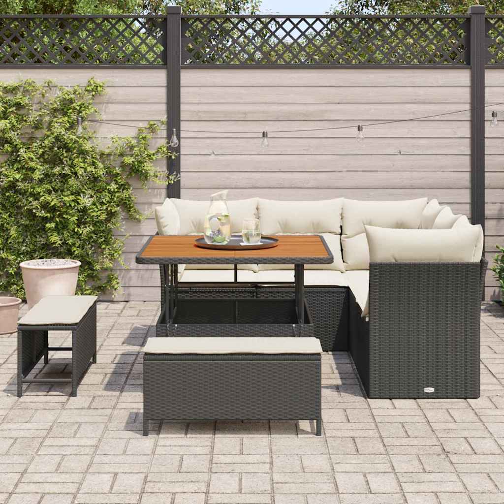 Gartensofa-set 8 stk. Schwarz Poly-Rattan