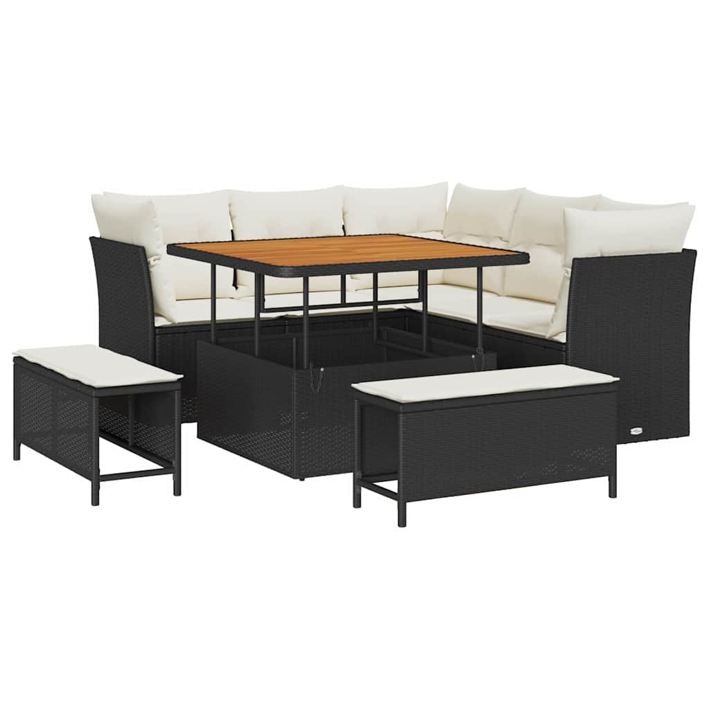 Gartensofa-set 8 stk. Schwarz Poly-Rattan