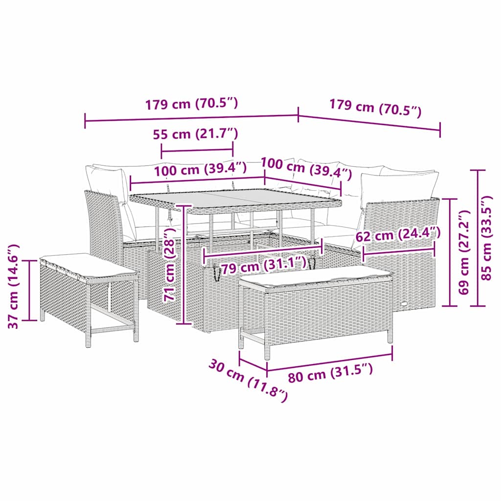 Gartensofa-set 8 stk. Schwarz Poly-Rattan