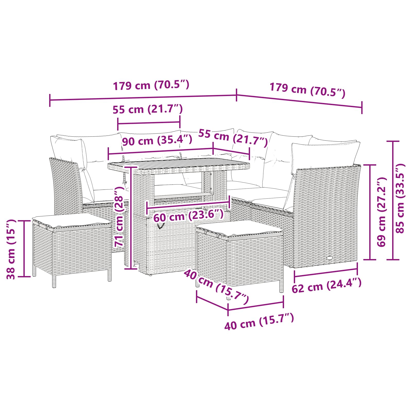 Gartensofa-set 8 stk. Schwarz Poly-Rattan