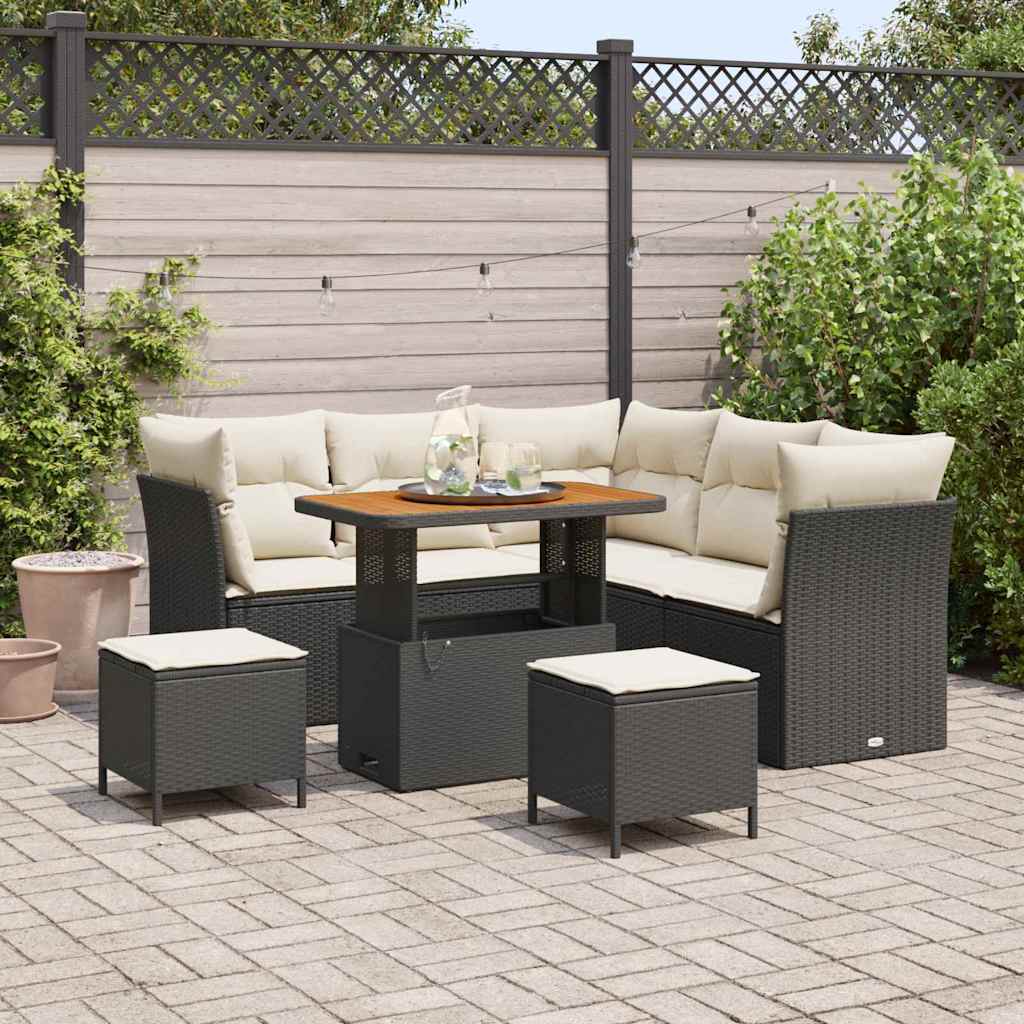 Gartensofa-set 8 stk. Schwarz Poly-Rattan