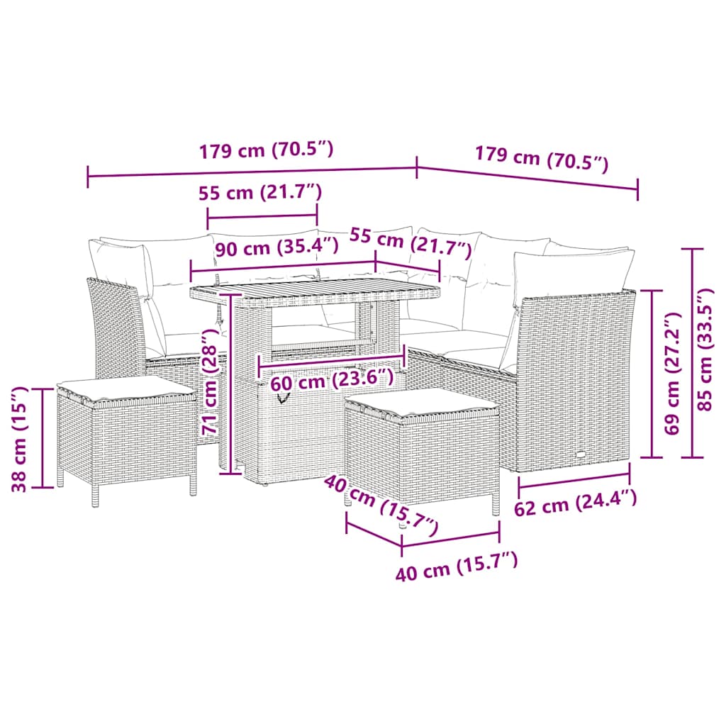 Gartensofa-set 8 stk. Schwarz Poly-Rattan