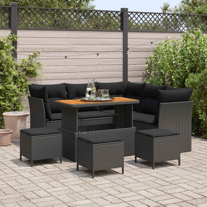 Gartensofa-set 9 stk. Schwarz Poly-Rattan
