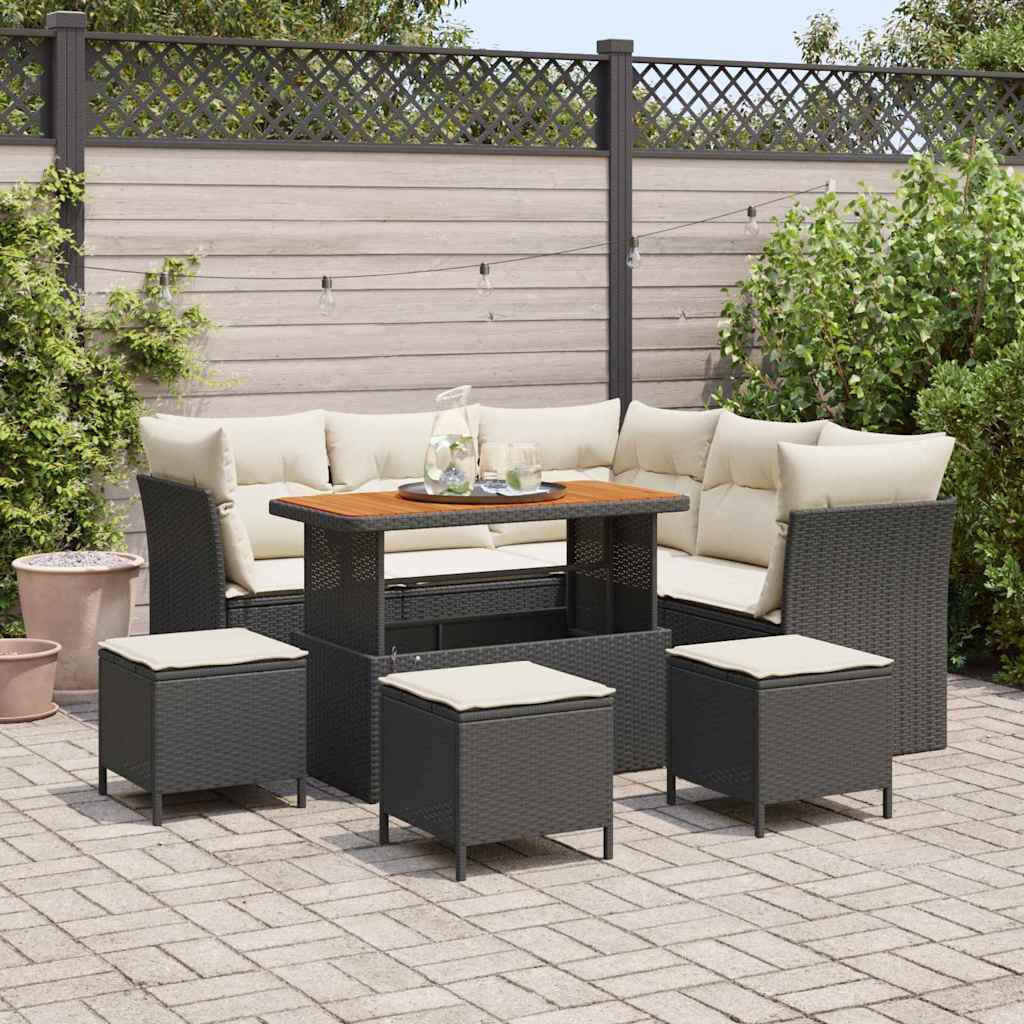 Gartensofa-set 9 stk. Schwarz Poly-Rattan