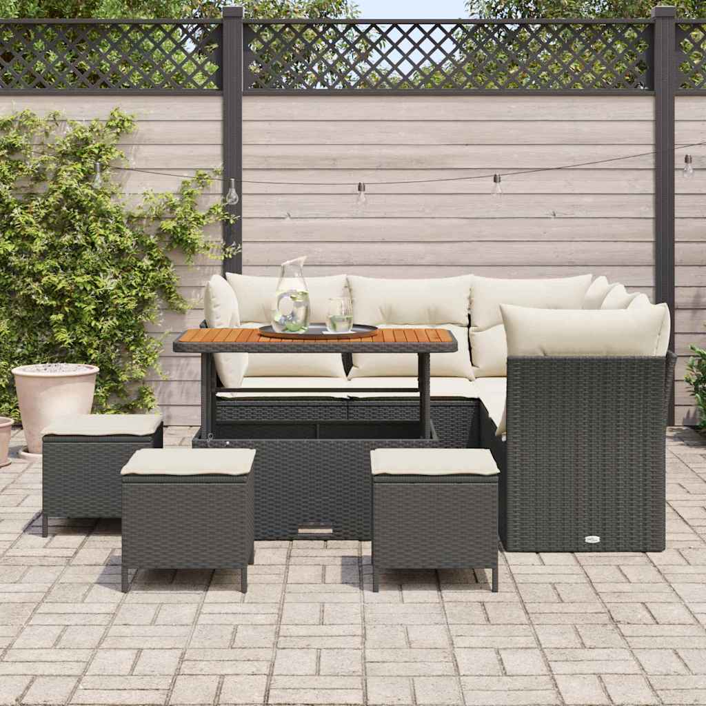Gartensofa-set 9 stk. Schwarz Poly-Rattan