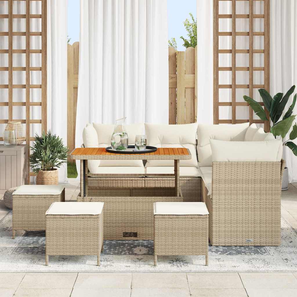 Gartensofa-set 9 stk. Beige Poly-Rattan