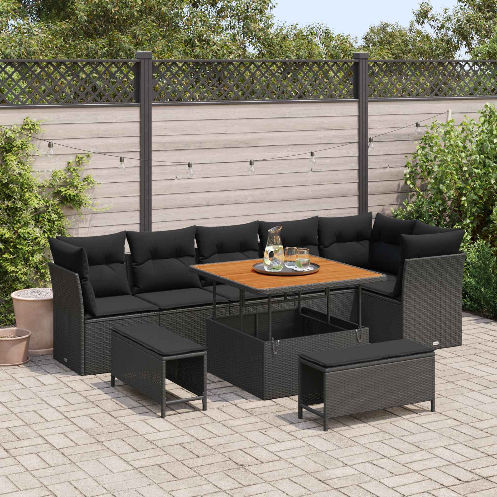Gartensofa-set 9 stk. Schwarz Poly-Rattan