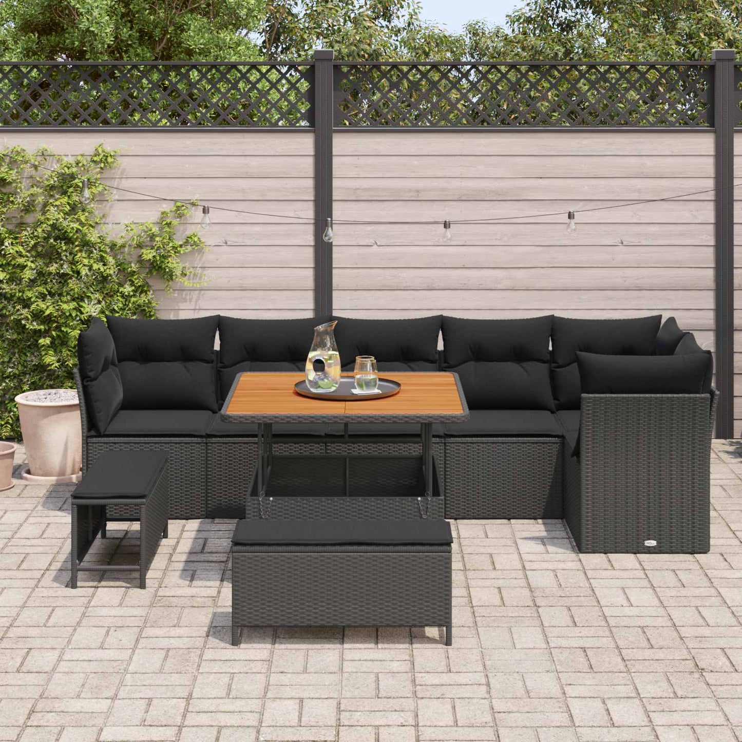 Gartensofa-set 9 stk. Schwarz Poly-Rattan