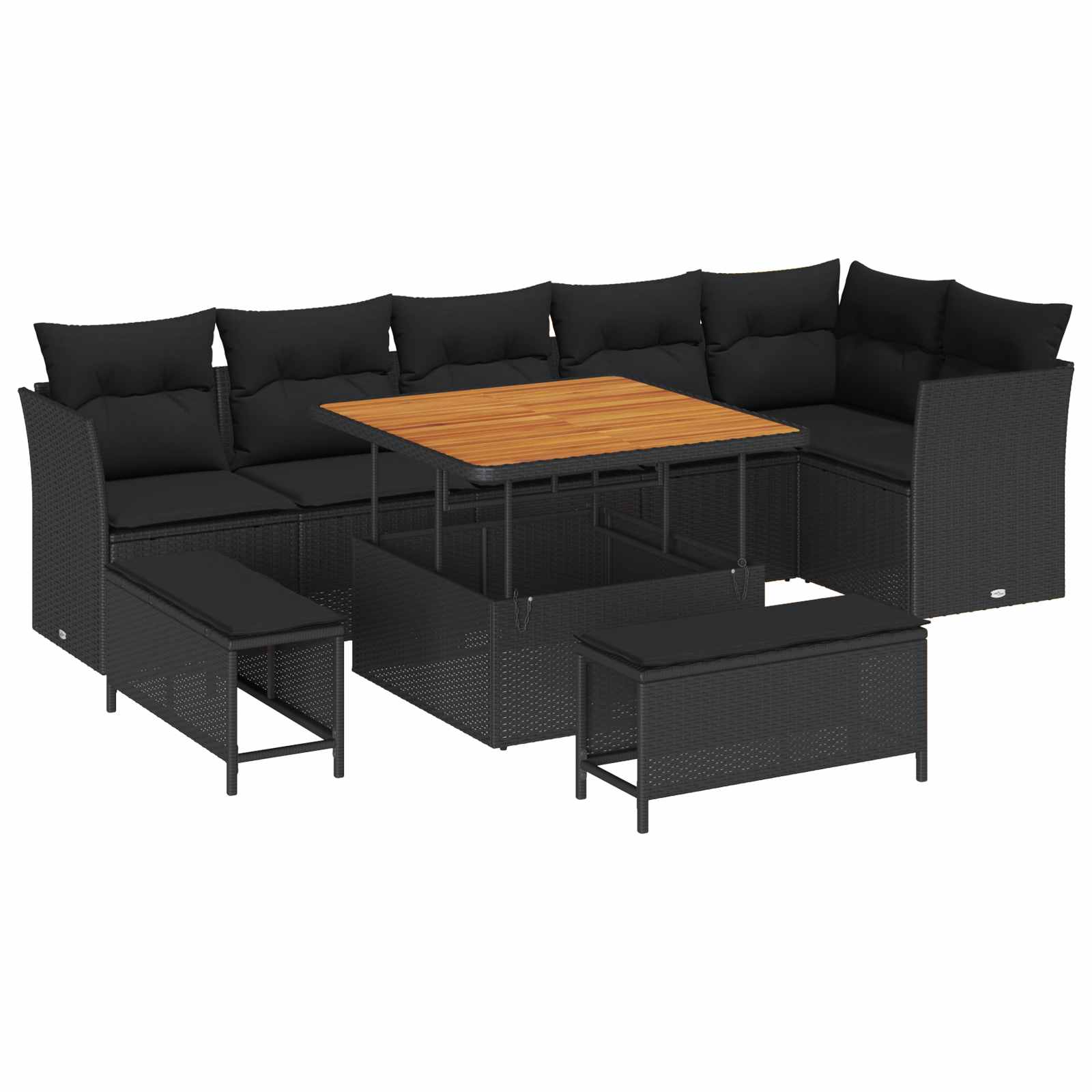 Gartensofa-set 9 stk. Schwarz Poly-Rattan