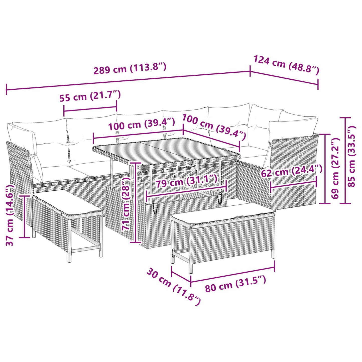 Gartensofa-set 9 stk. Schwarz Poly-Rattan