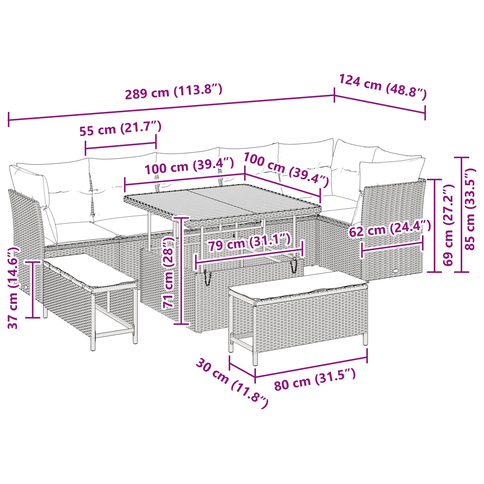 Gartensofa-set 9 stk. Schwarz Poly-Rattan