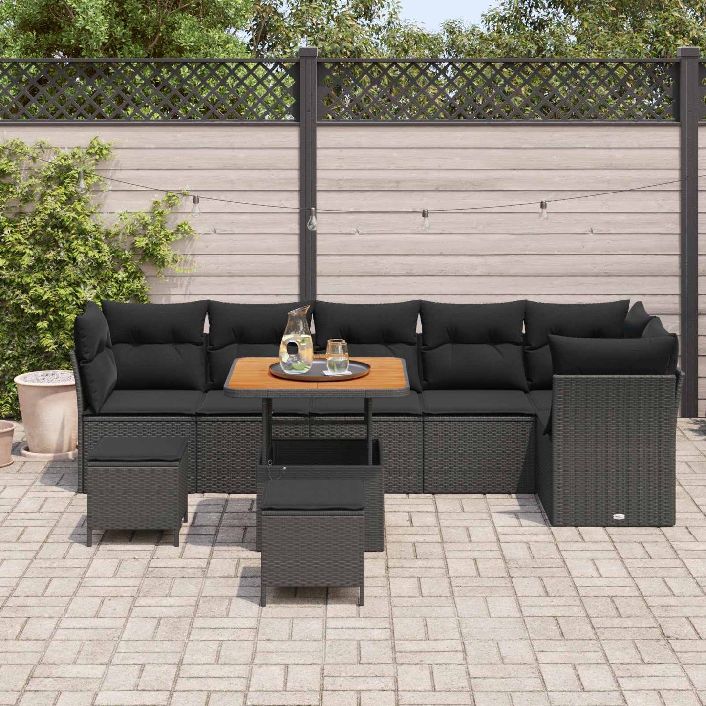 Gartensofa-set 9 Stk. Schwarz Poly-Rattan