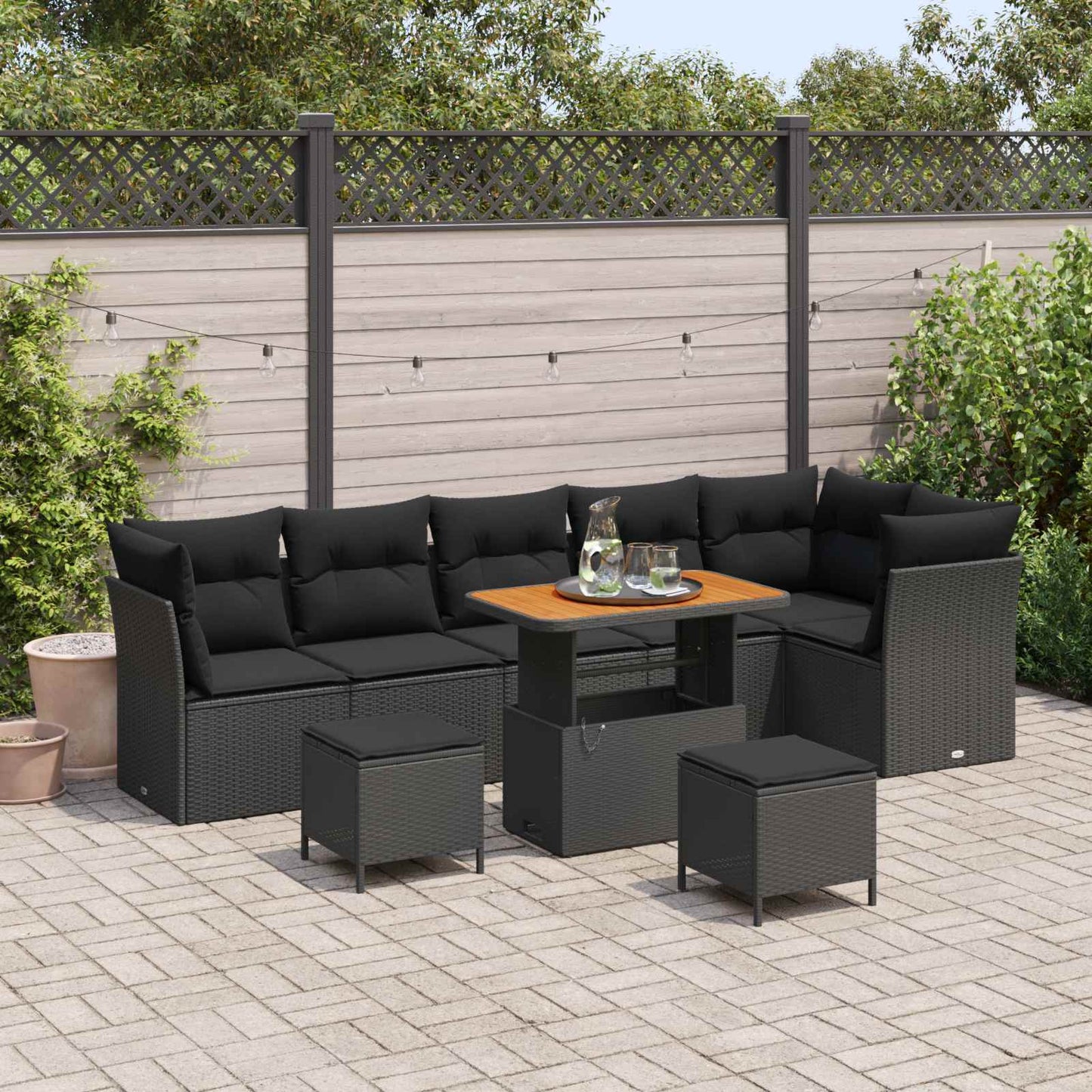 Gartensofa-set 9 stk. Schwarz Poly-Rattan
