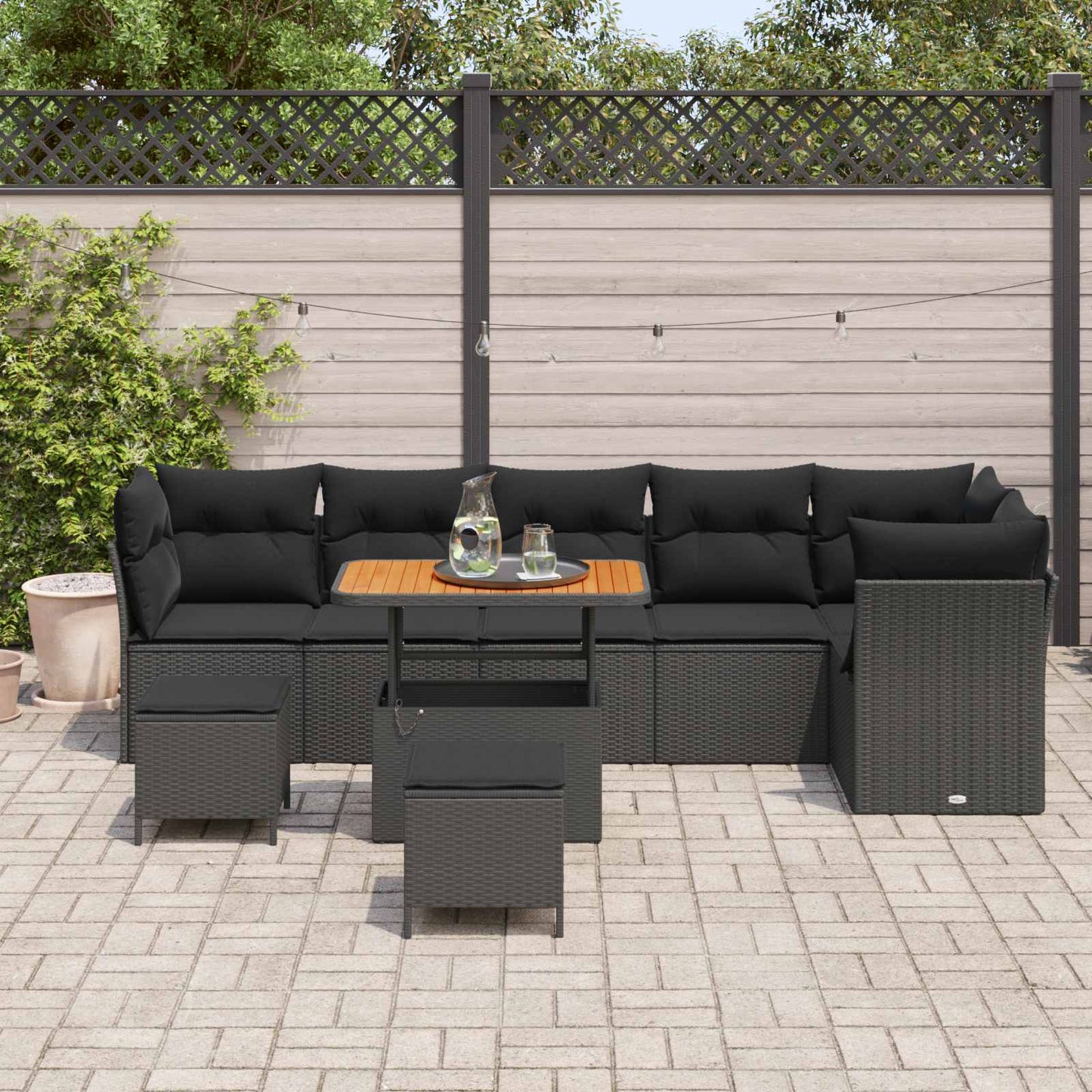 Gartensofa-set 9 stk. Schwarz Poly-Rattan