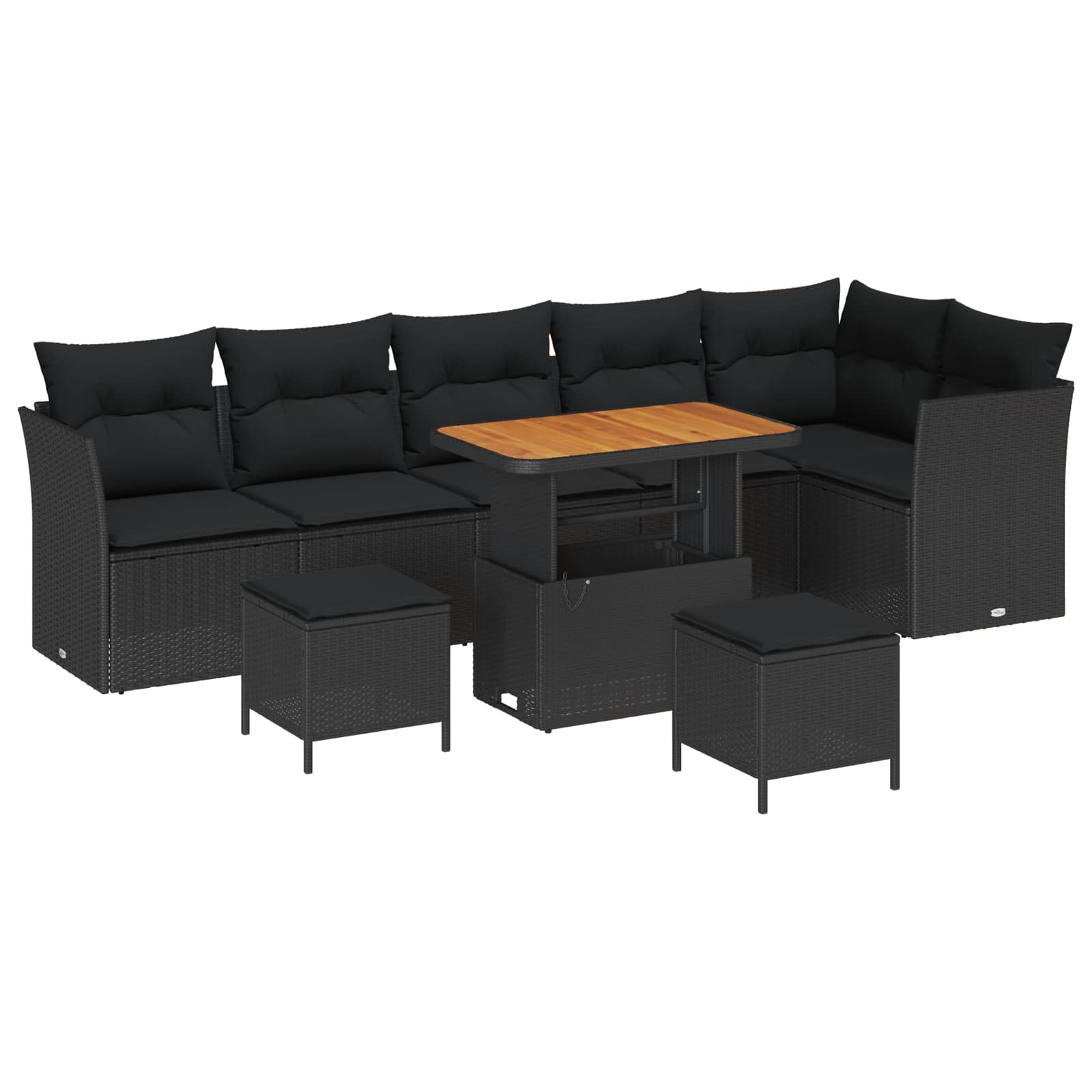 Gartensofa-set 9 stk. Schwarz Poly-Rattan