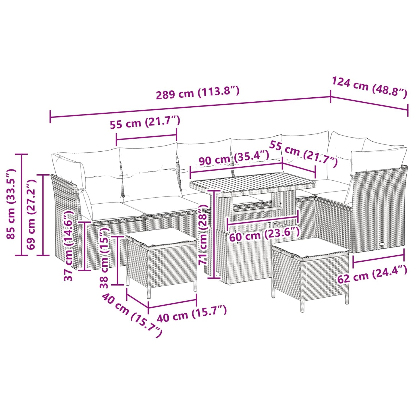 Gartensofa-set 9 stk. Schwarz Poly-Rattan