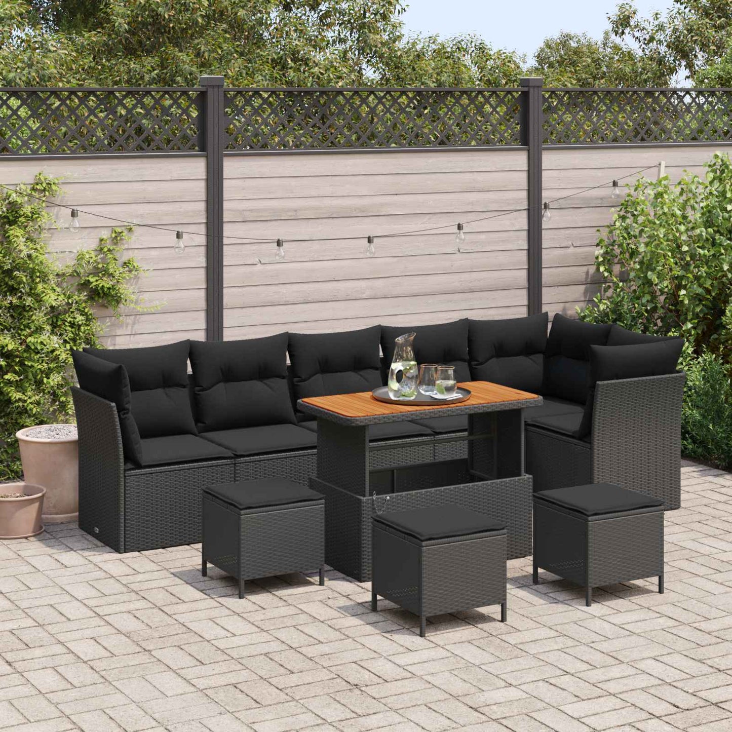 Gartensofa-set 10 stk. Schwarz Poly-Rattan