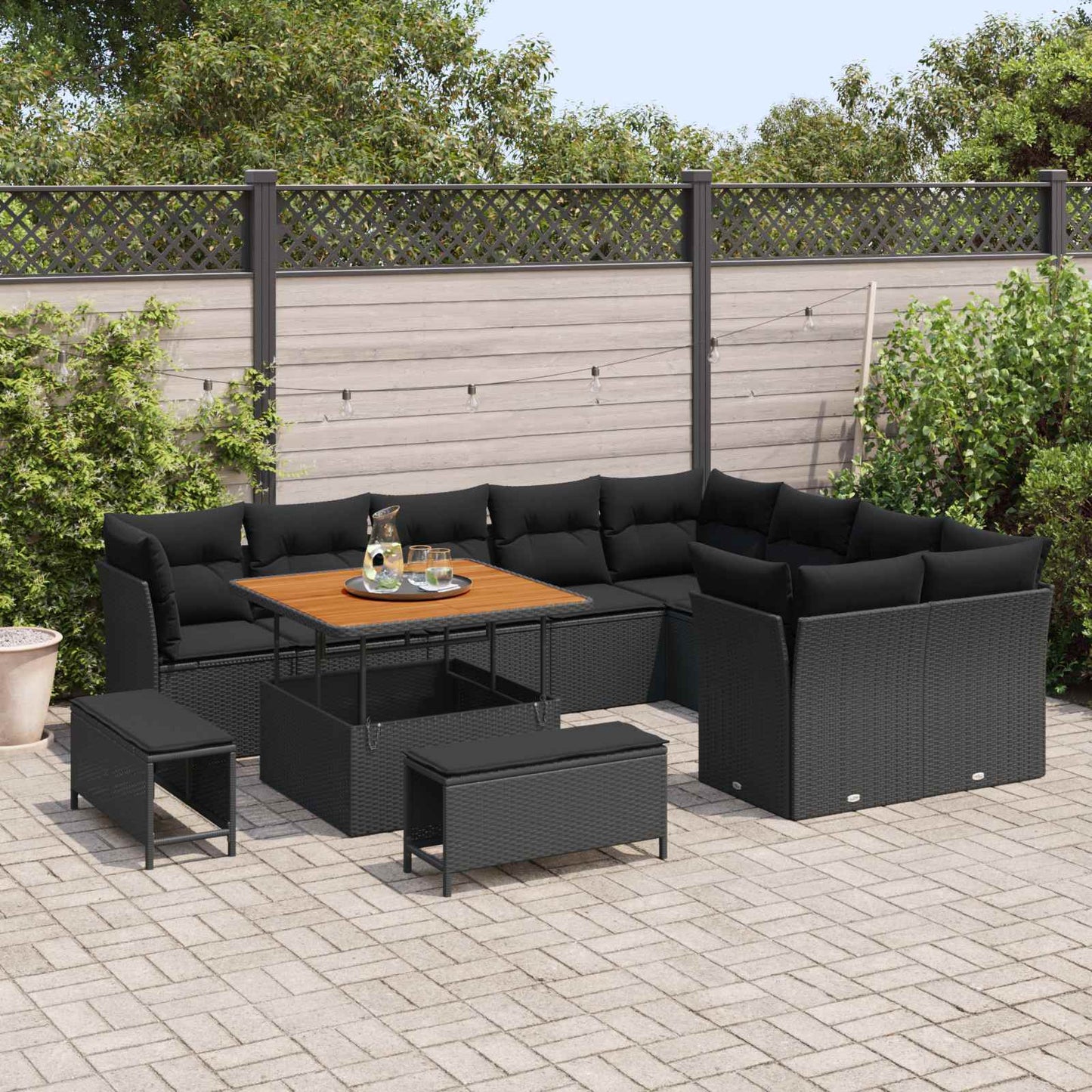 Gartensofa-set 12 stk. Schwarz Poly-Rattan