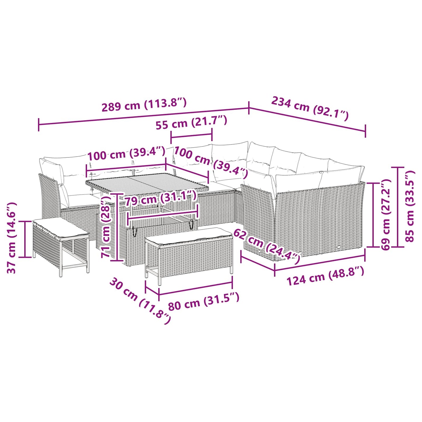 Gartensofa-set 12 stk. Schwarz Poly-Rattan