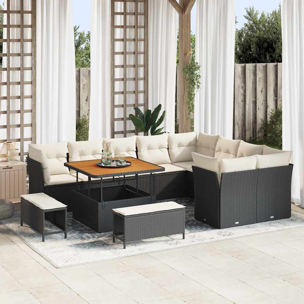 Gartensofa-set 12 stk. Schwarz Poly-Rattan