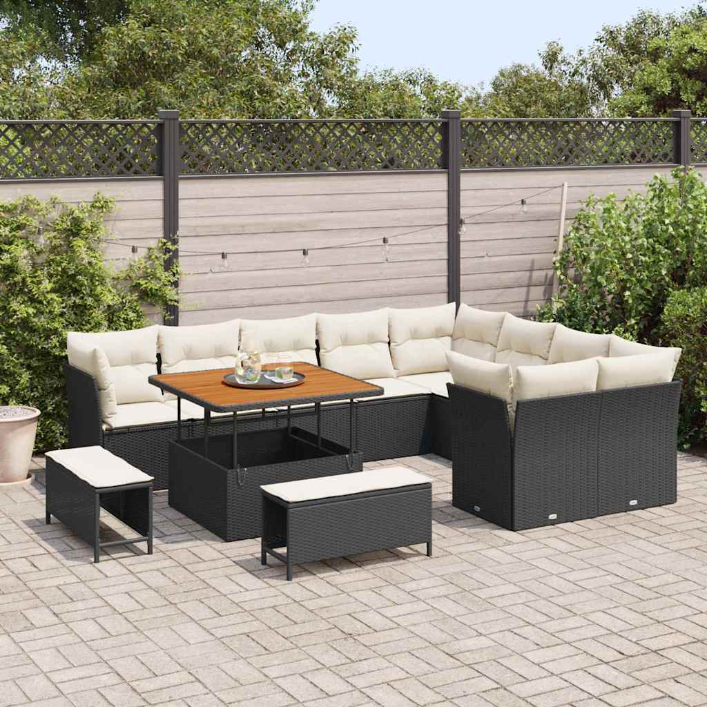Gartensofa-set 12 stk. Schwarz Poly-Rattan