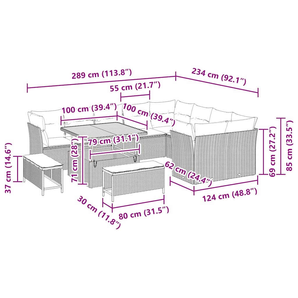 Gartensofa-set 12 stk. Schwarz Poly-Rattan