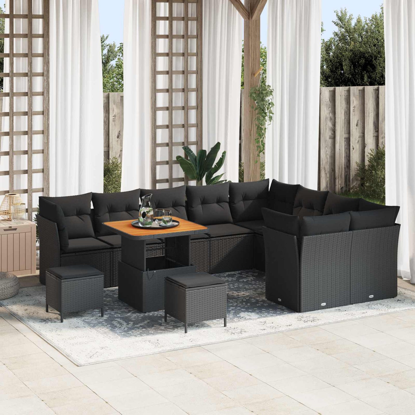 Gartensofa-set 12 stk. Schwarz Poly-Rattan