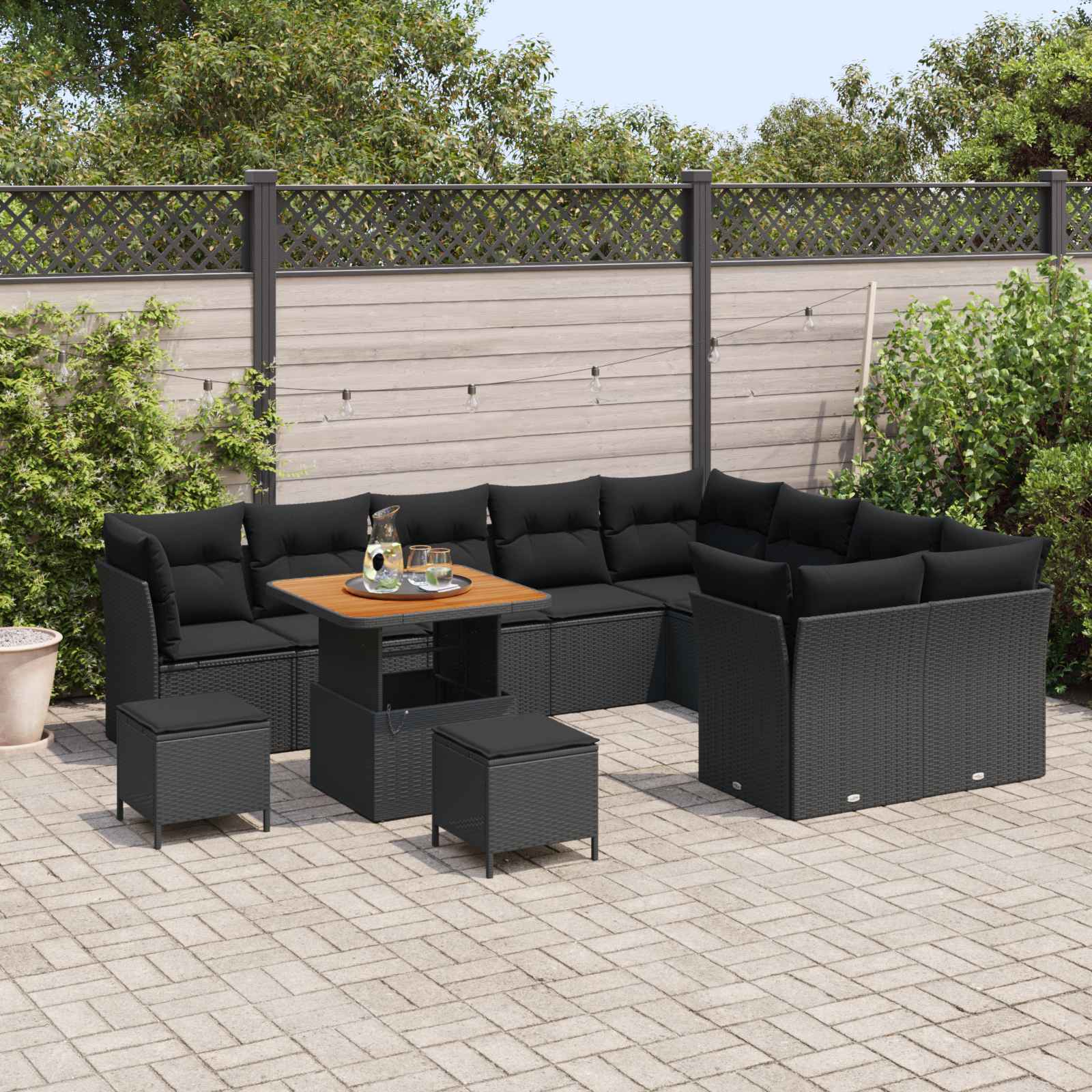 Gartensofa-set 12 stk. Schwarz Poly-Rattan