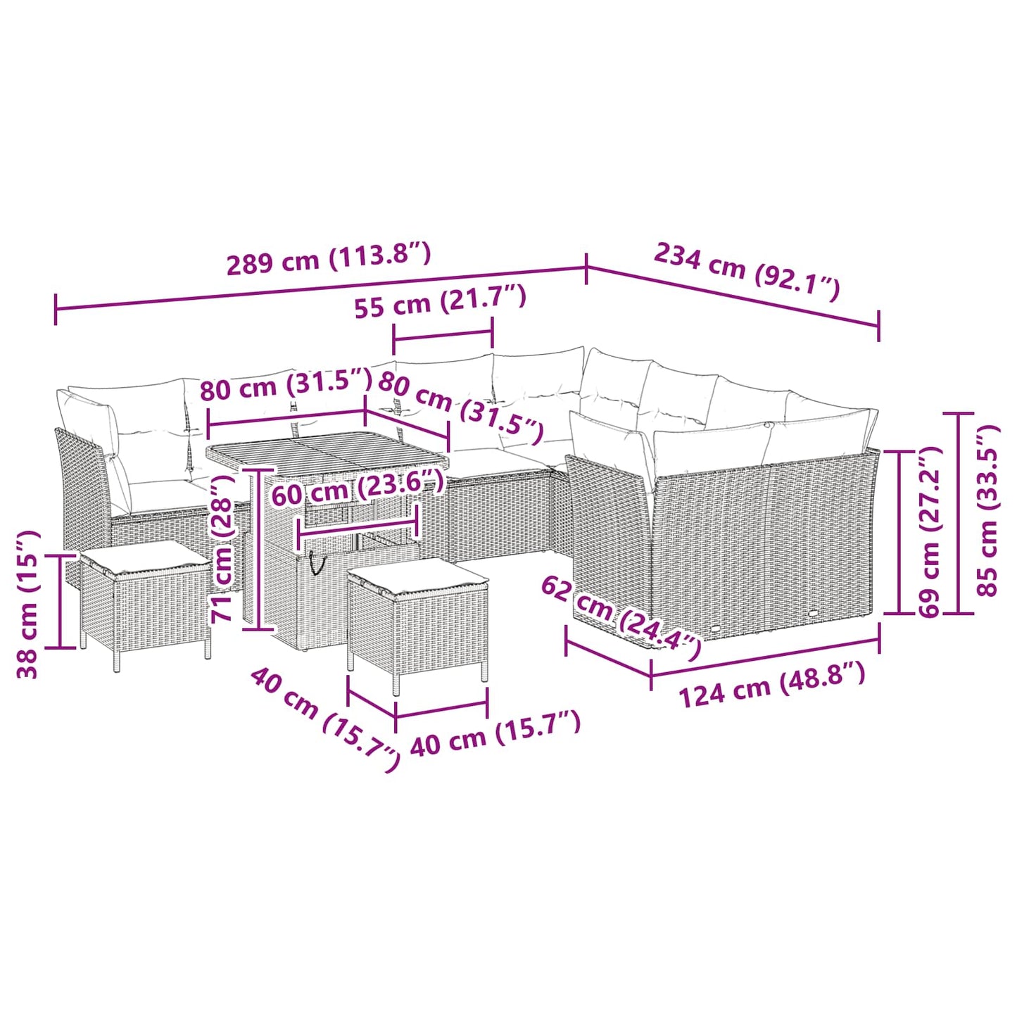 Gartensofa-set 12 stk. Schwarz Poly-Rattan