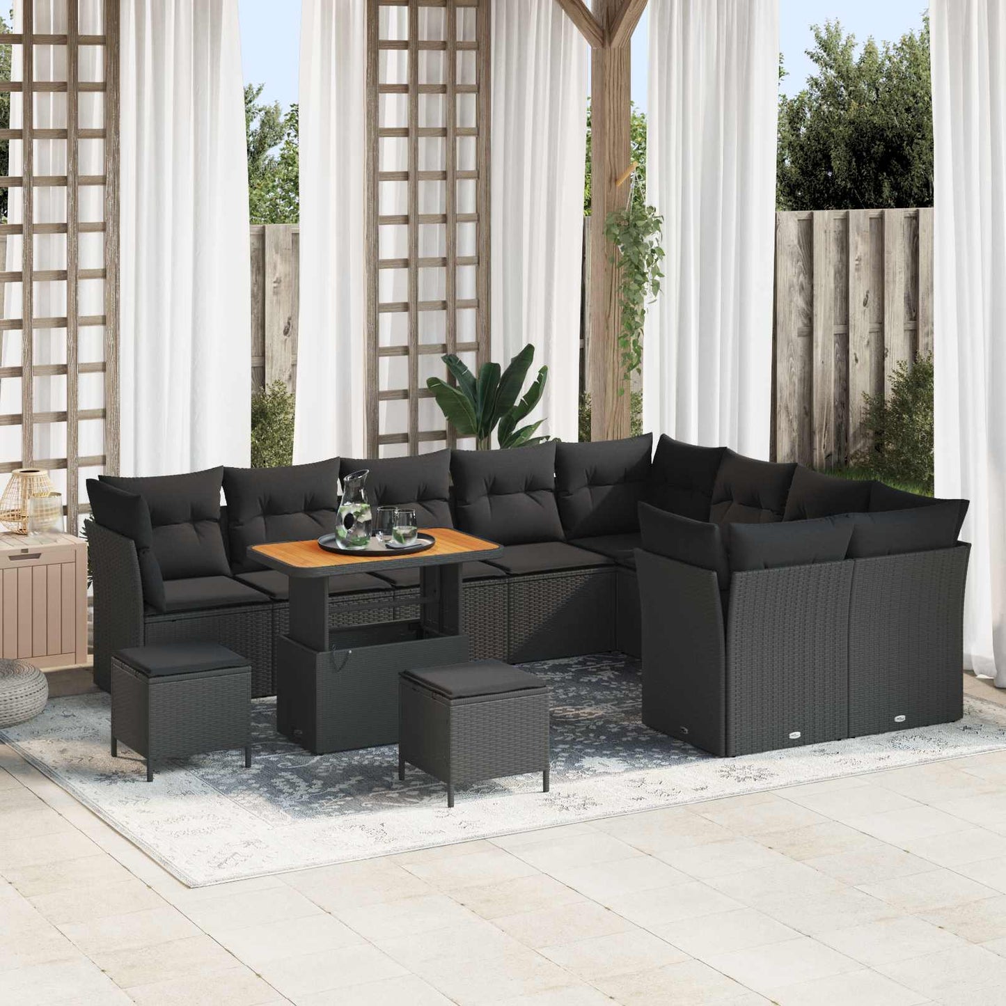Gartensofa-set 12 stk. Schwarz Poly-Rattan