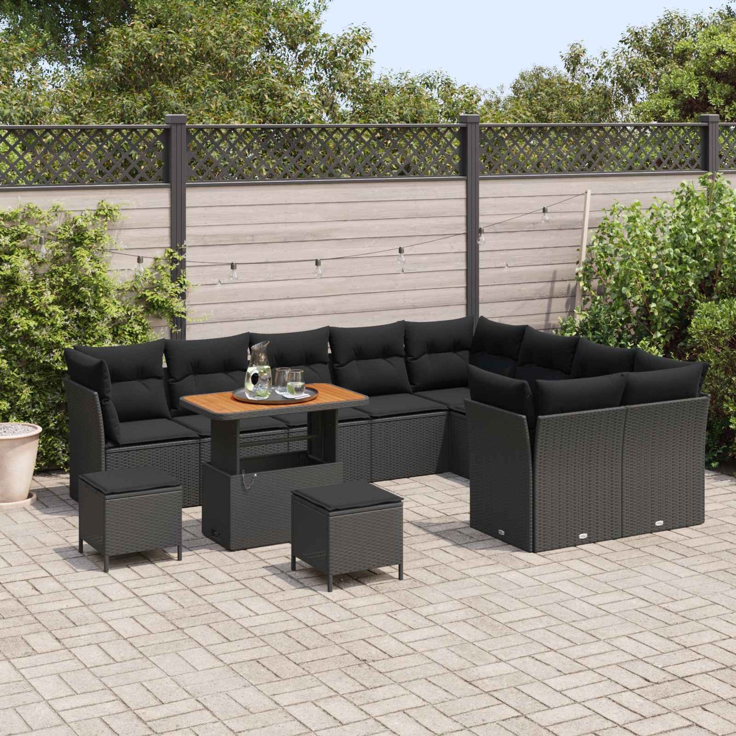 Gartensofa-set 12 Stk. Schwarz Poly-Rattan