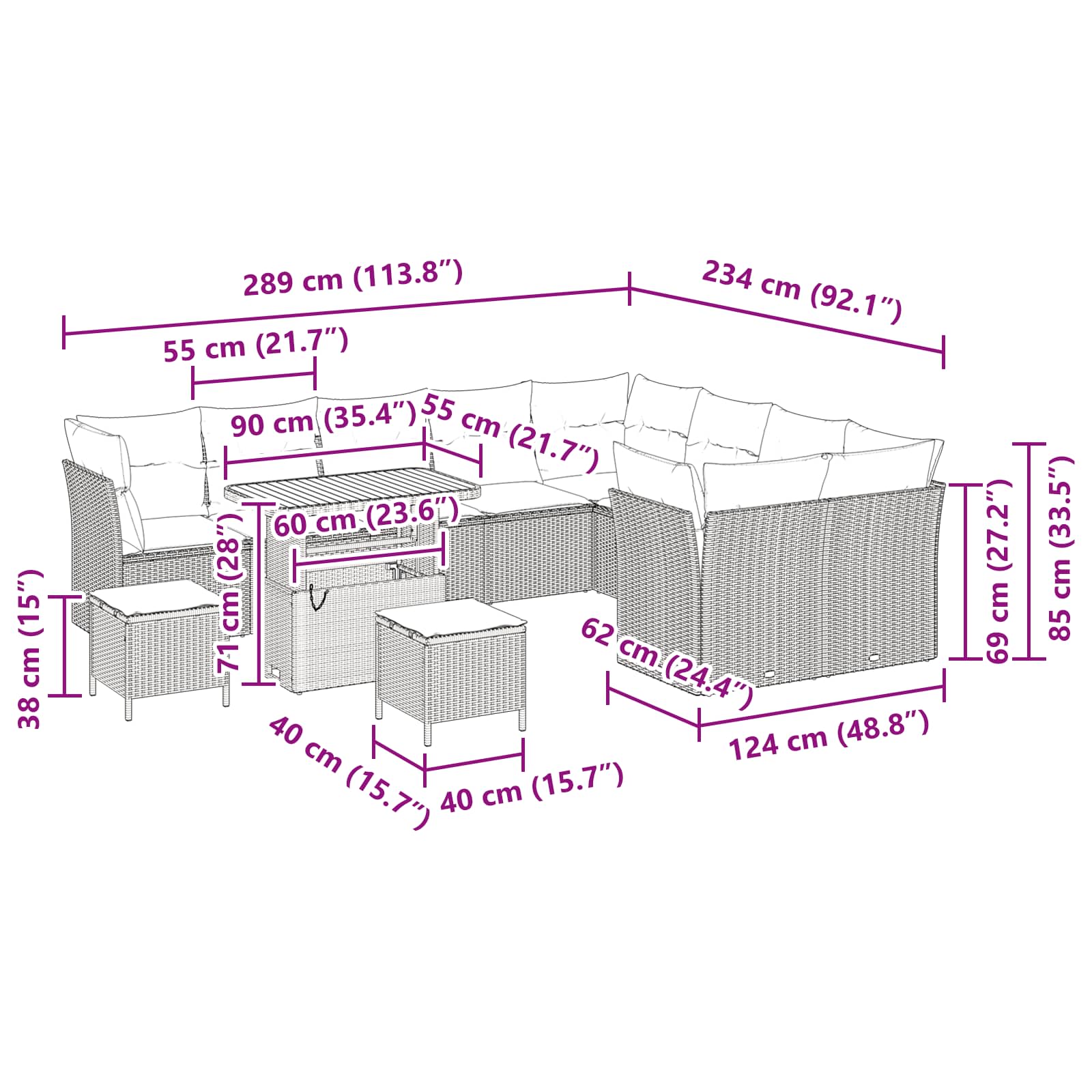 Gartensofa-set 12 stk. Schwarz Poly-Rattan