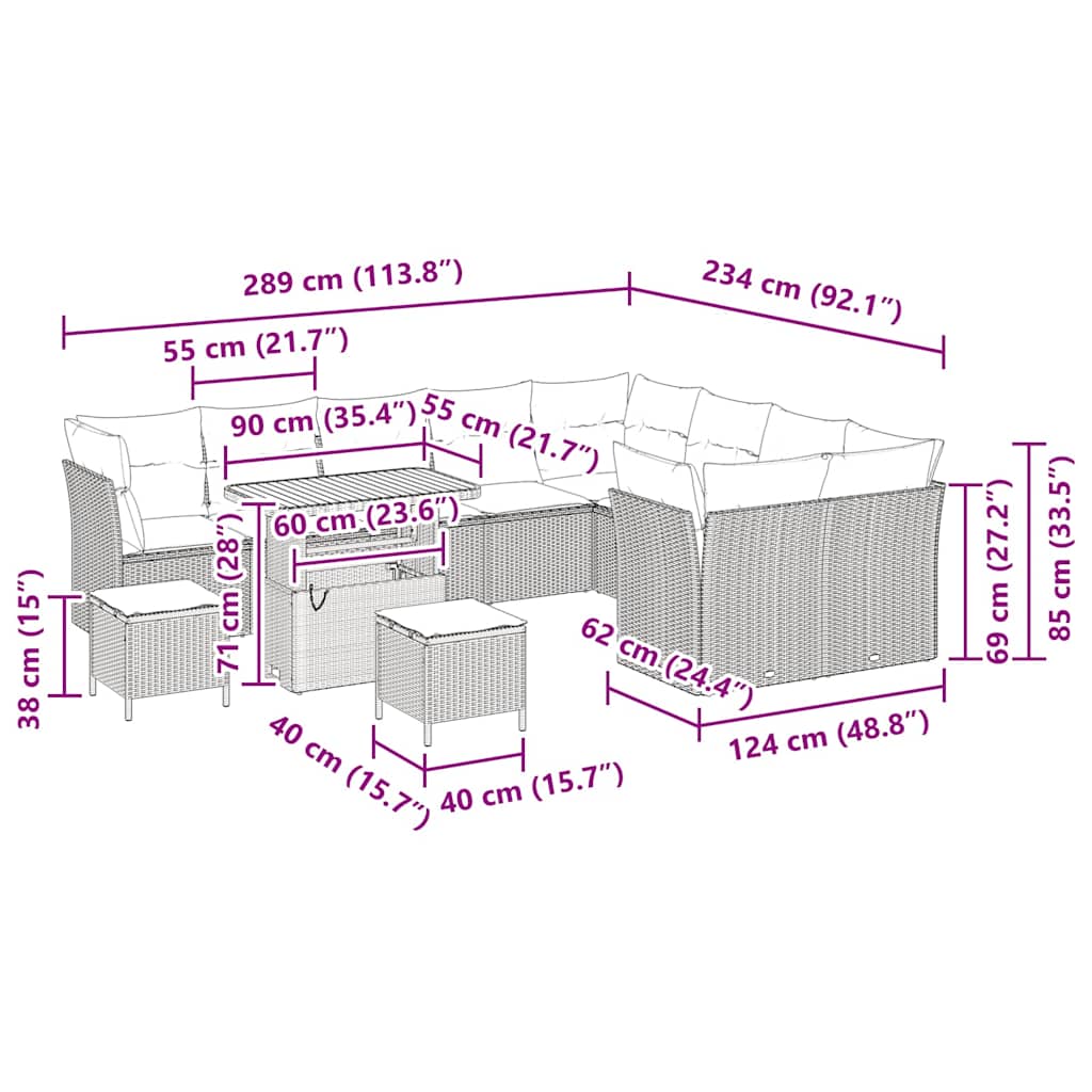 Gartensofa-set 12 stk. Schwarz Poly-Rattan