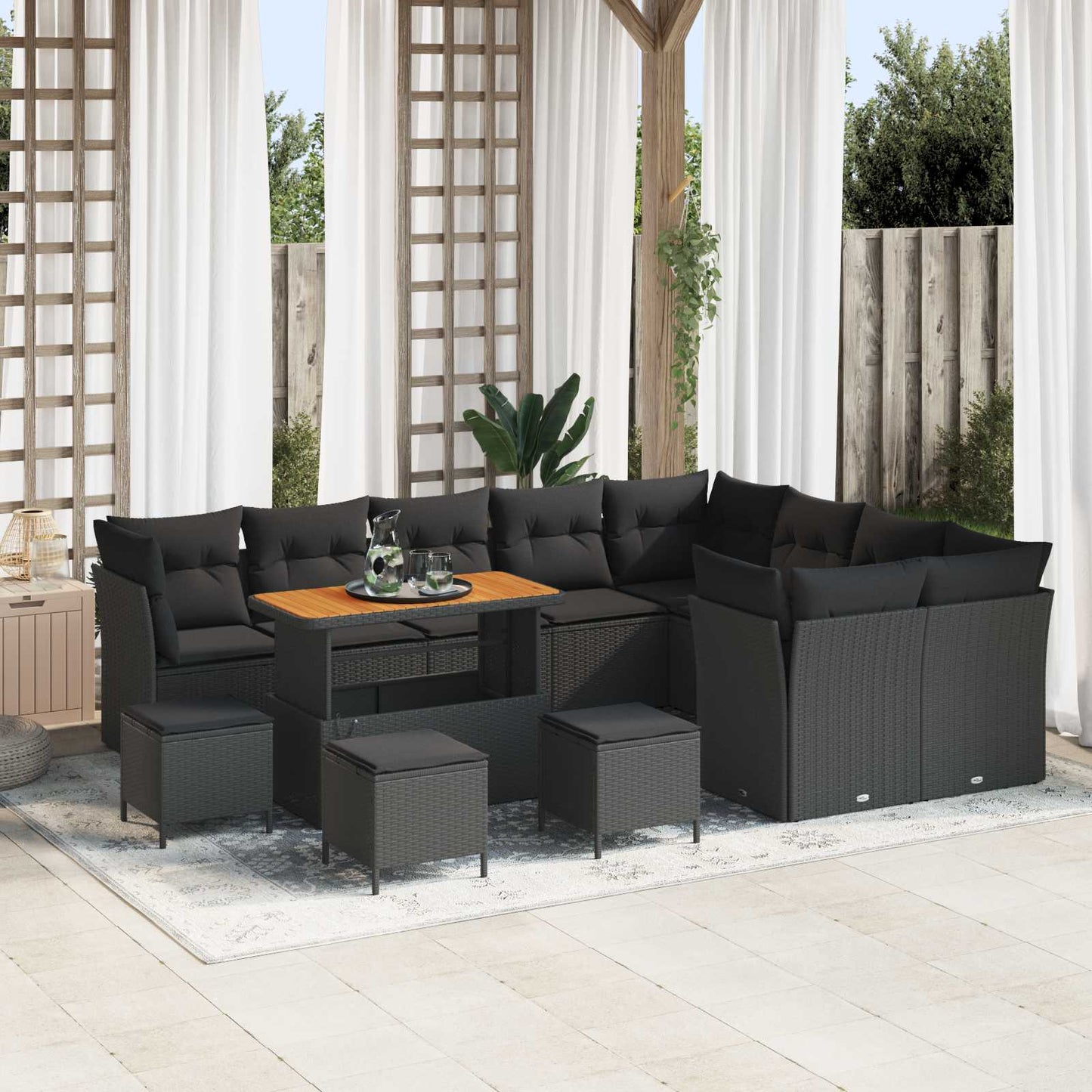 Gartensofa-set 13 stk. Schwarz Poly-Rattan