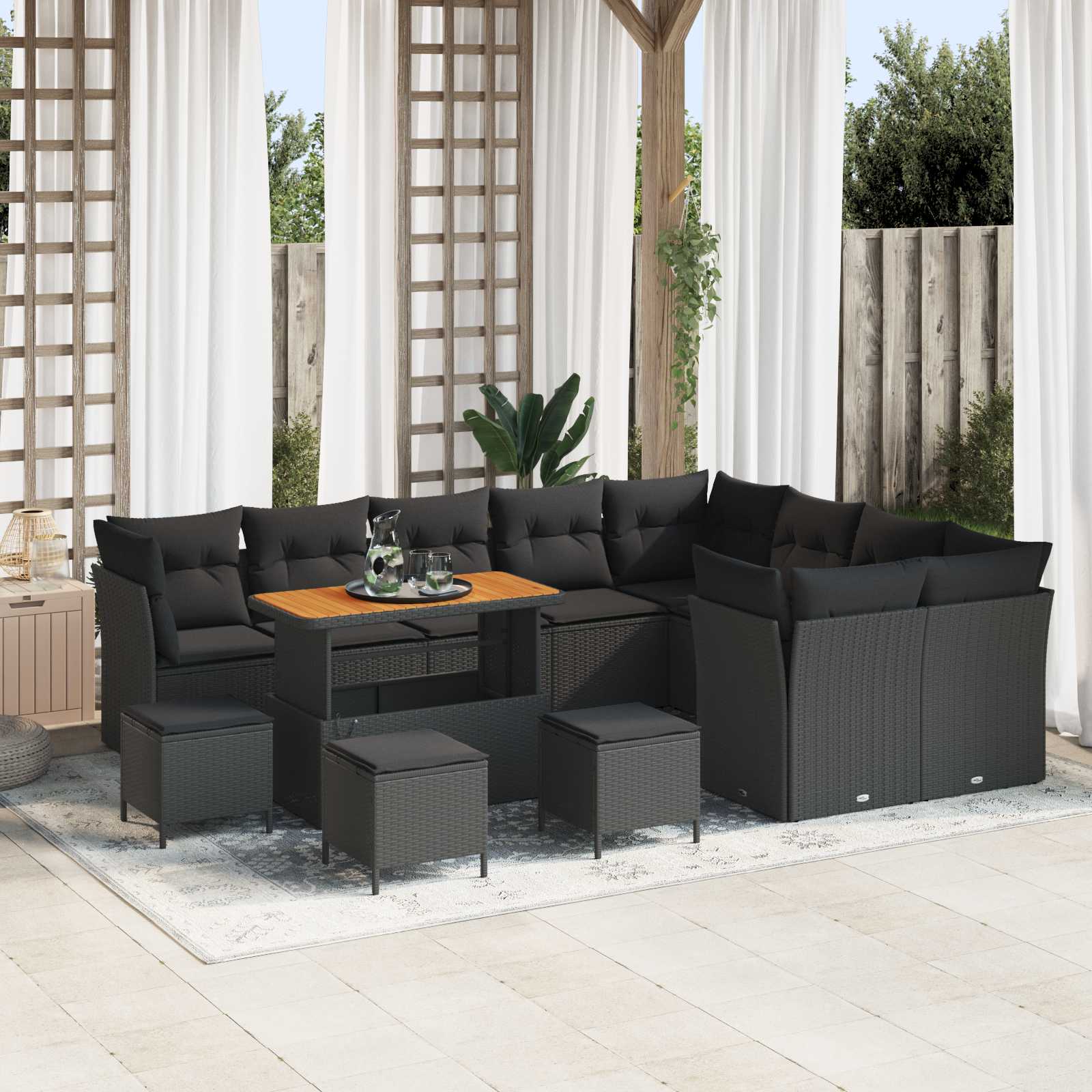 Gartensofa-set 13 stk. Schwarz Poly-Rattan